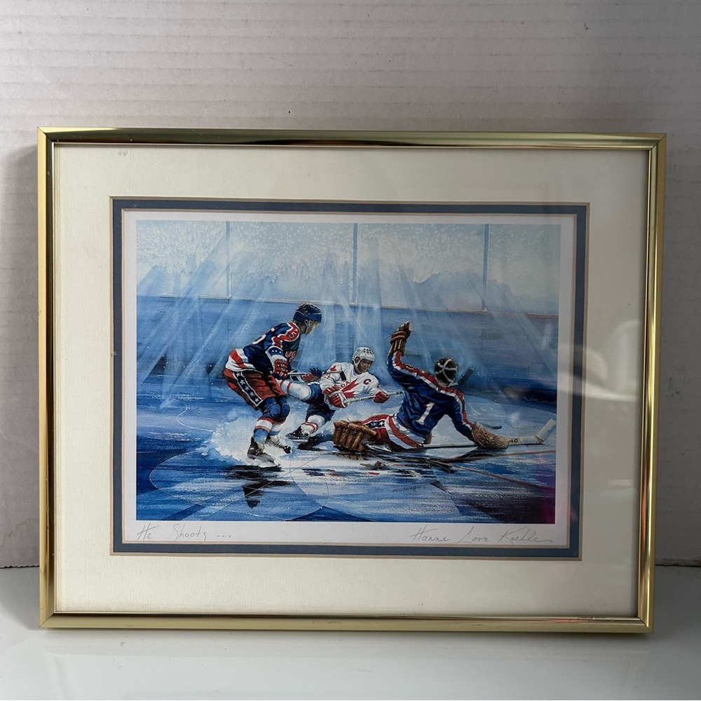 Wayne Gretzky: Framed print of Canada vs US Olympic Hockey Painting SIGNED